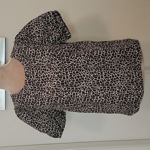 J Crew, Size S, Animal Print Puff Sleeve Poplin Top.  Black and Tan. New Cond.